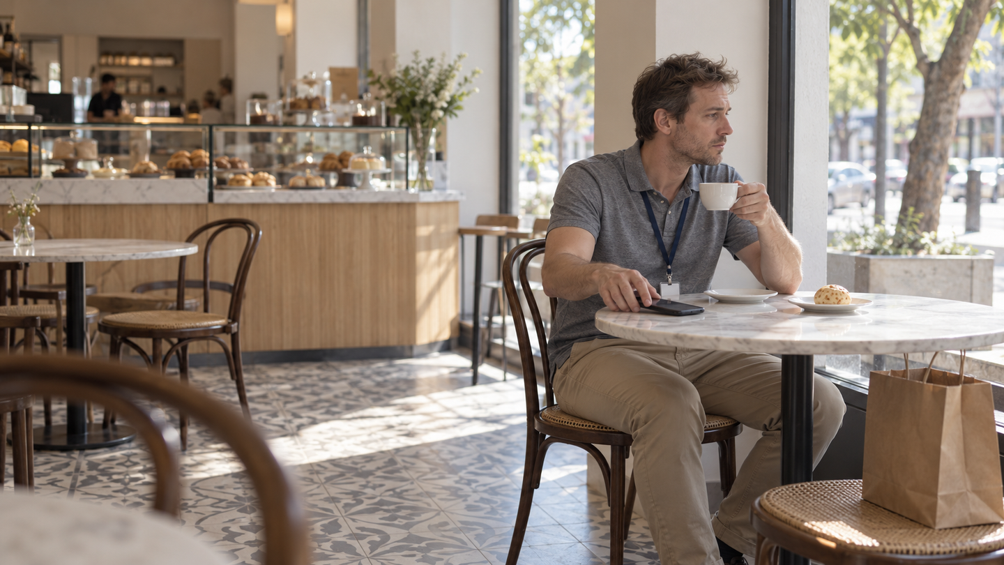 Momento contemplativo no café