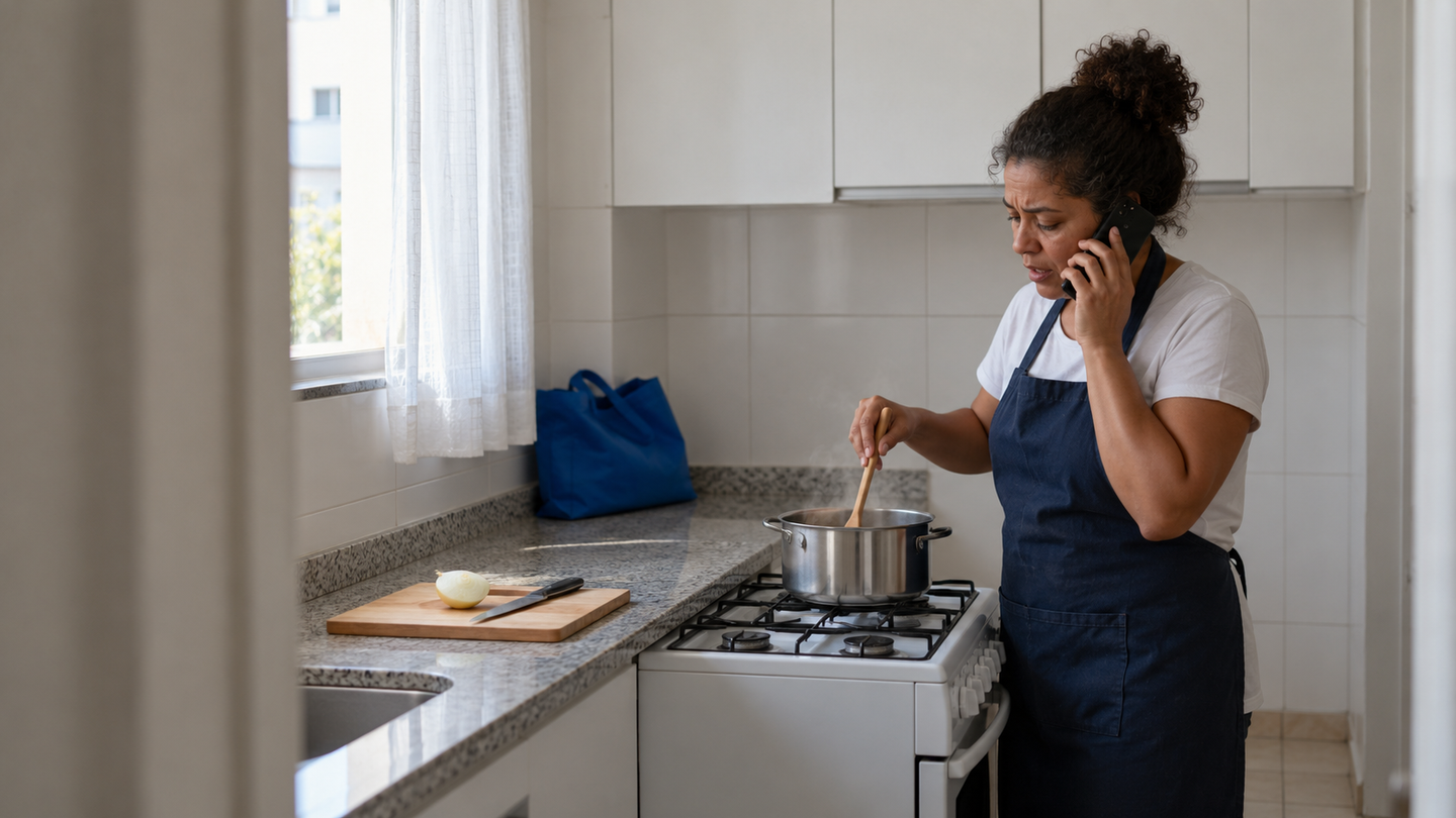 Cozinhando e falando ao telefone